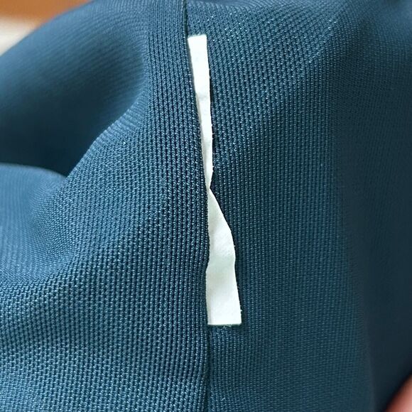 MAX MARA Teal Jersey Draped Gathered Waist Faux Wrap Dress Black Geo Print US 6 - Picture 11 of 13